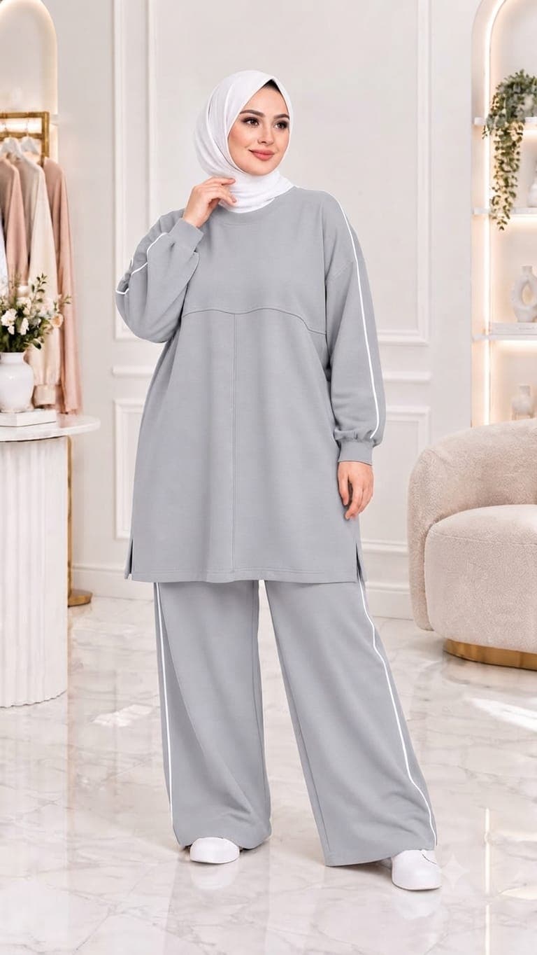 full length pijama set in grey