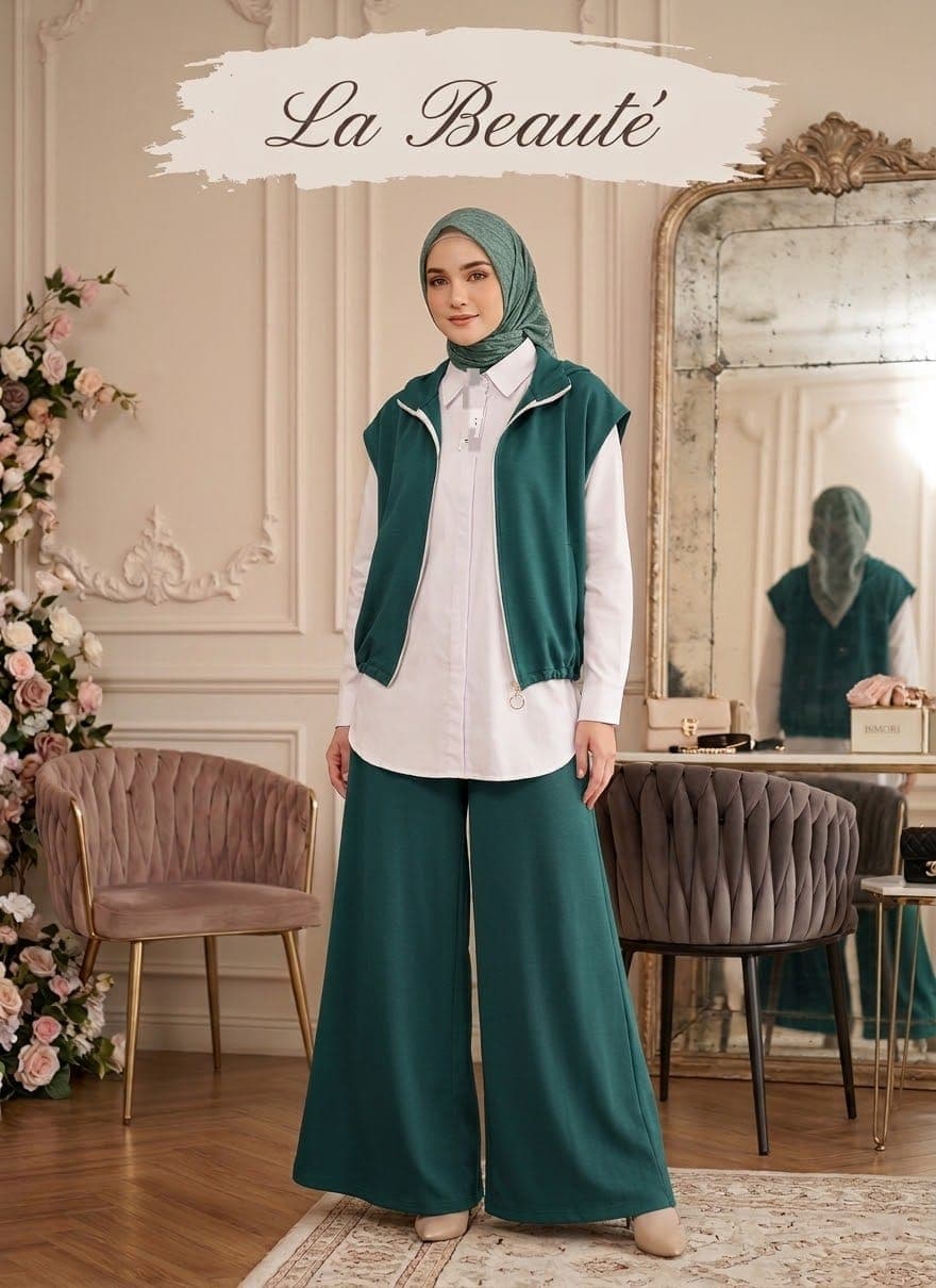 wide leg set 3 piece in green