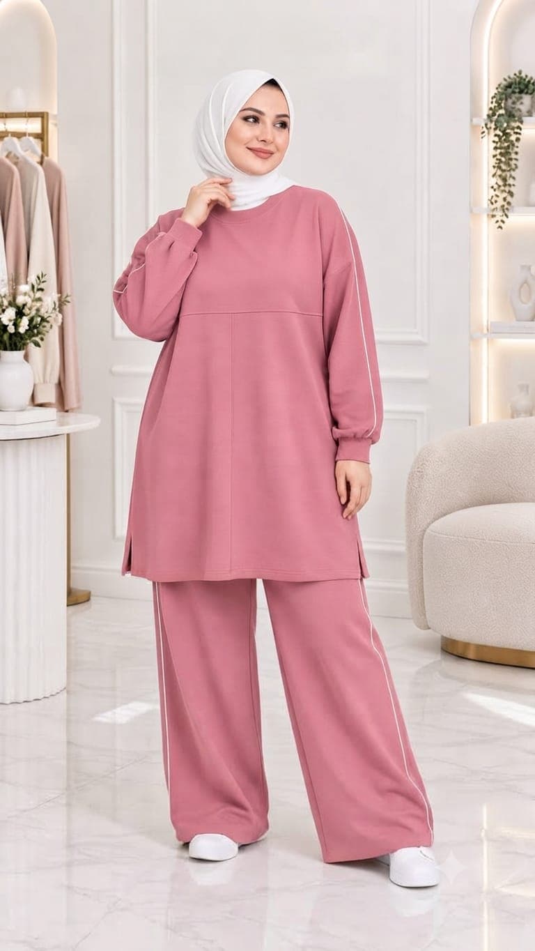full length pijama set in pinck