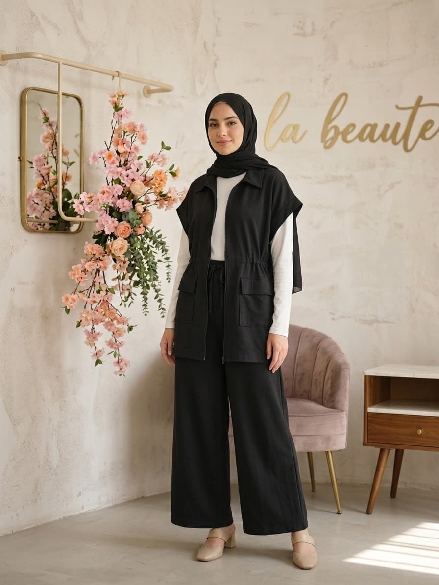 wide leg set 3 piece in black