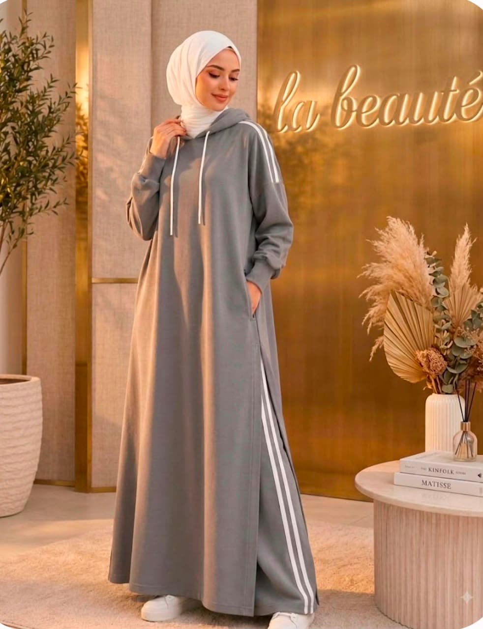 Hooded Sport Abaya in Stone Grey
