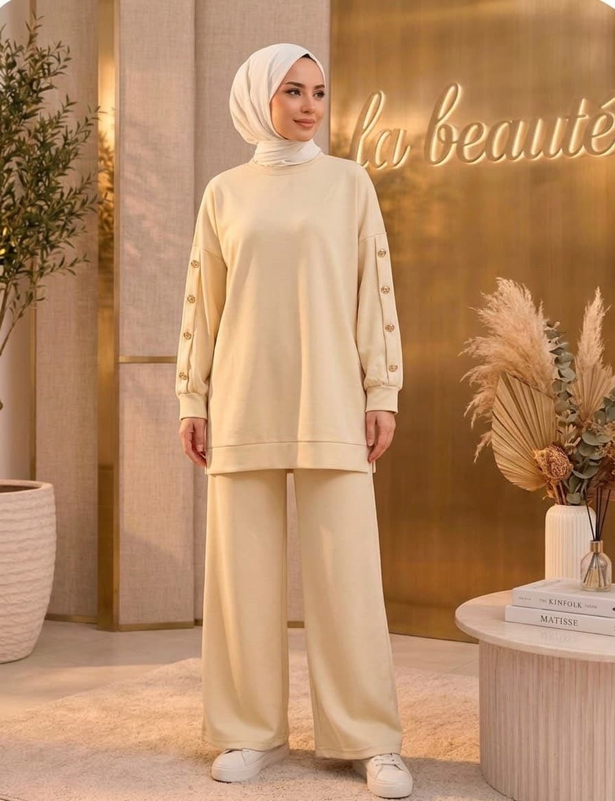 wide leg set in beige