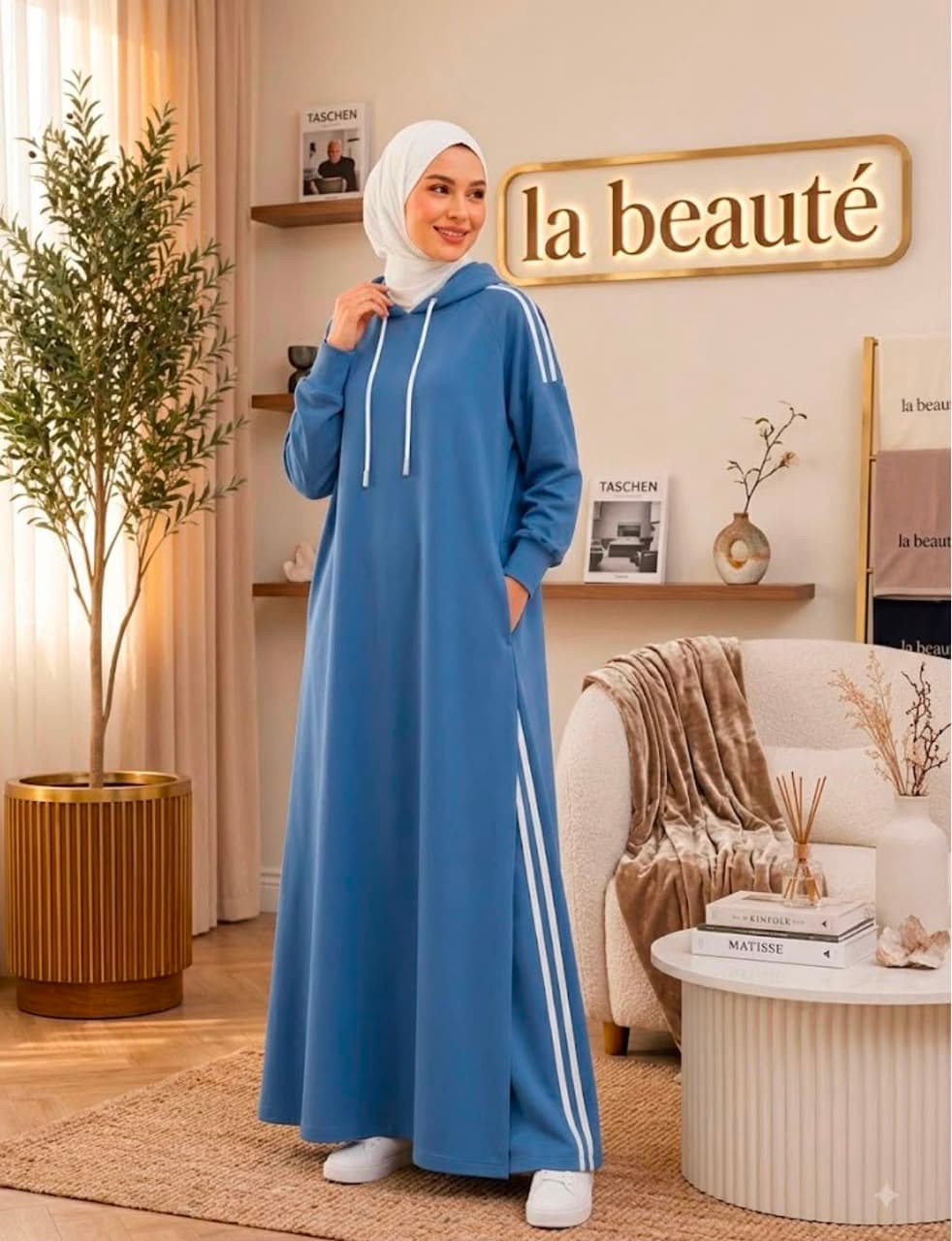 Hooded Sport Abaya in Denim